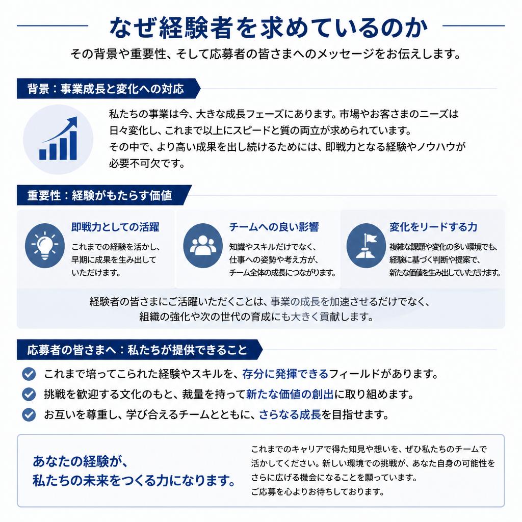 経験者募集の理由